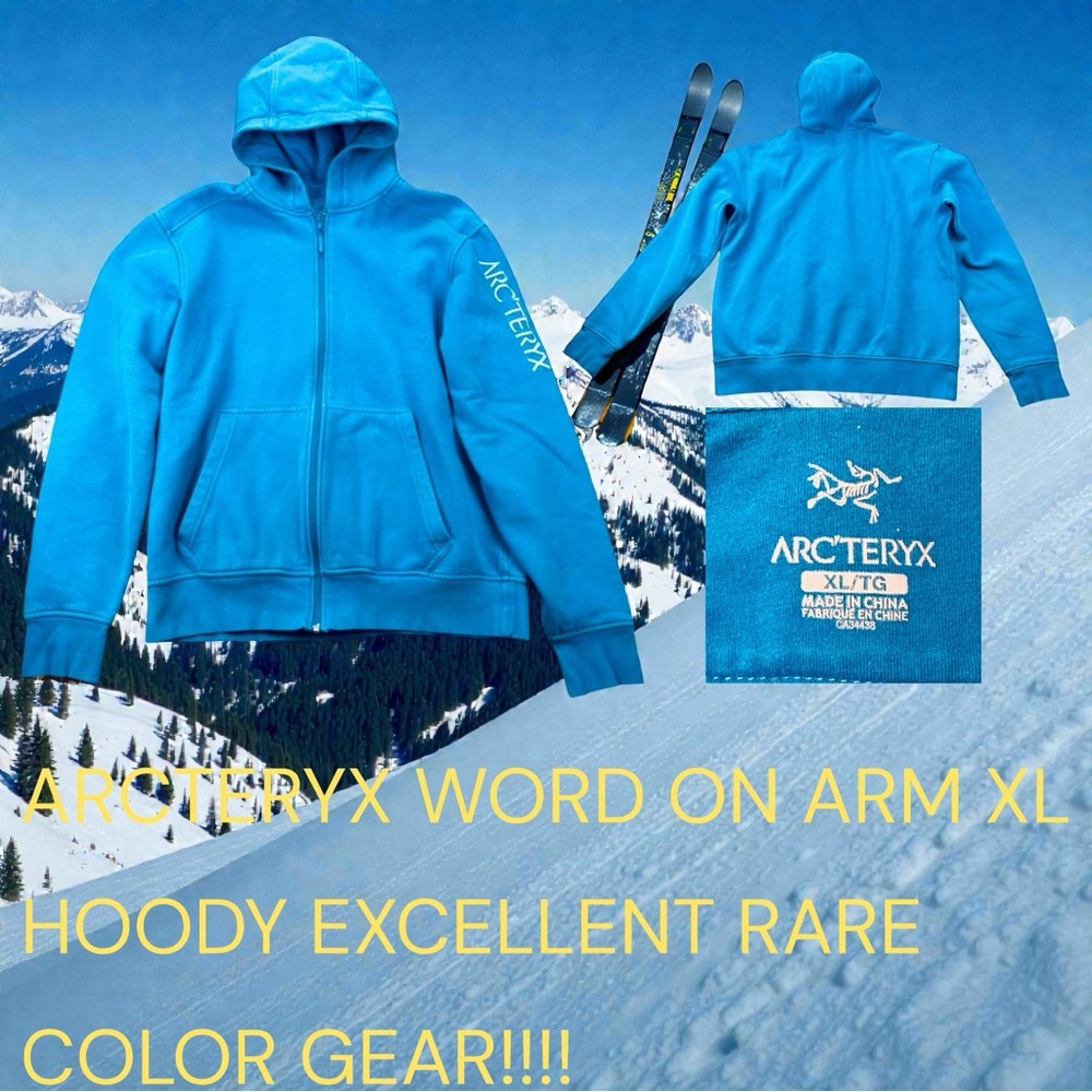 ARCTERYX WORD ON END EMBROIDERED FULL ZIP HOODY XL LT BLUE RARE GEAR OPPORTUNITY